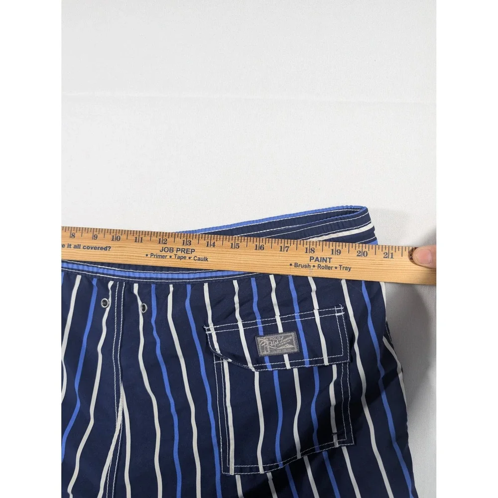 Polo Ralph Lauren Swim Trunks Mens XL Navy Blue Striped Mesh Lined Board Shorts